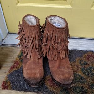 Suede fringe booties